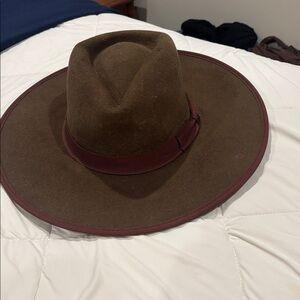Brixton Brown Hat with Rich Red Detail